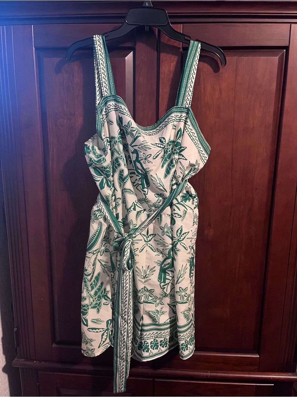 SHEIN White and Green Floral Tie-Waist Romper
